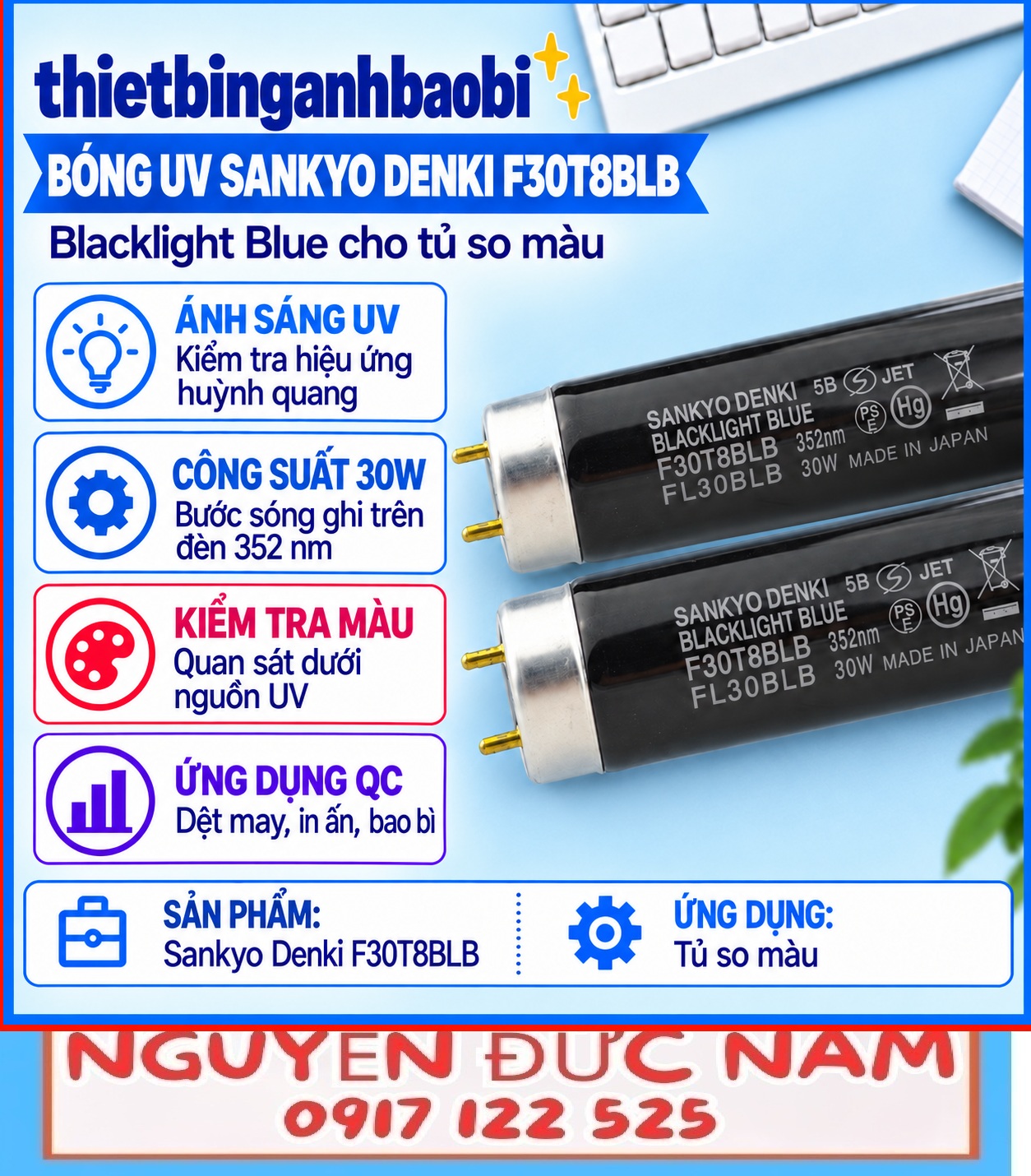 Bóng đèn UV so màu Sankyo Denki F30T8BLB