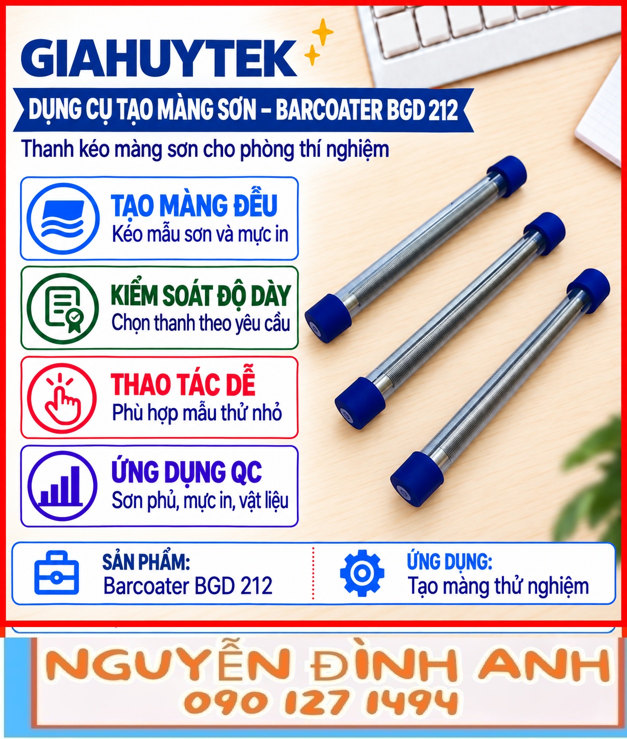 Dụng cụ tạo màng sơn BARCOATER BGD 212